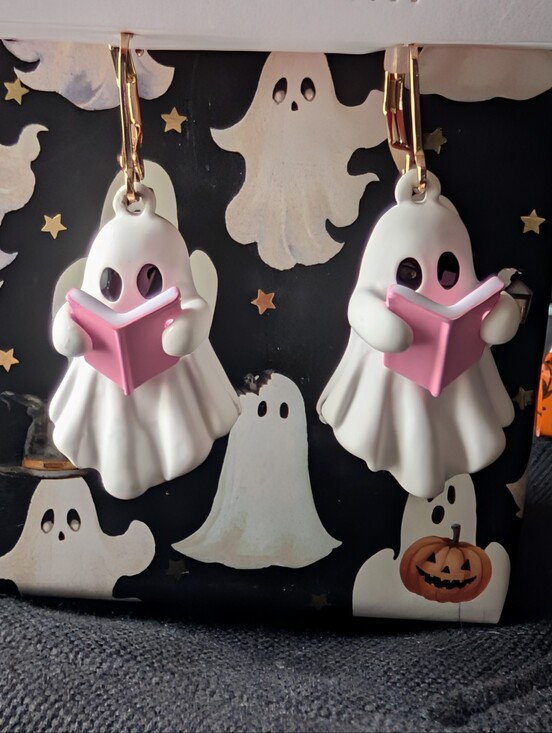 True To Form Jewelry - 👻 Cute Ghost with Pink Book Charm Earrings 📖